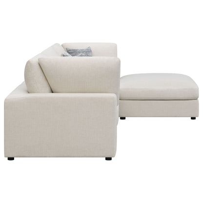 Rhette Upholstered Sectional beige linen 2-piece sofa set with textured blue pillow HouseOfZazla on Tampa Home & Garden Store