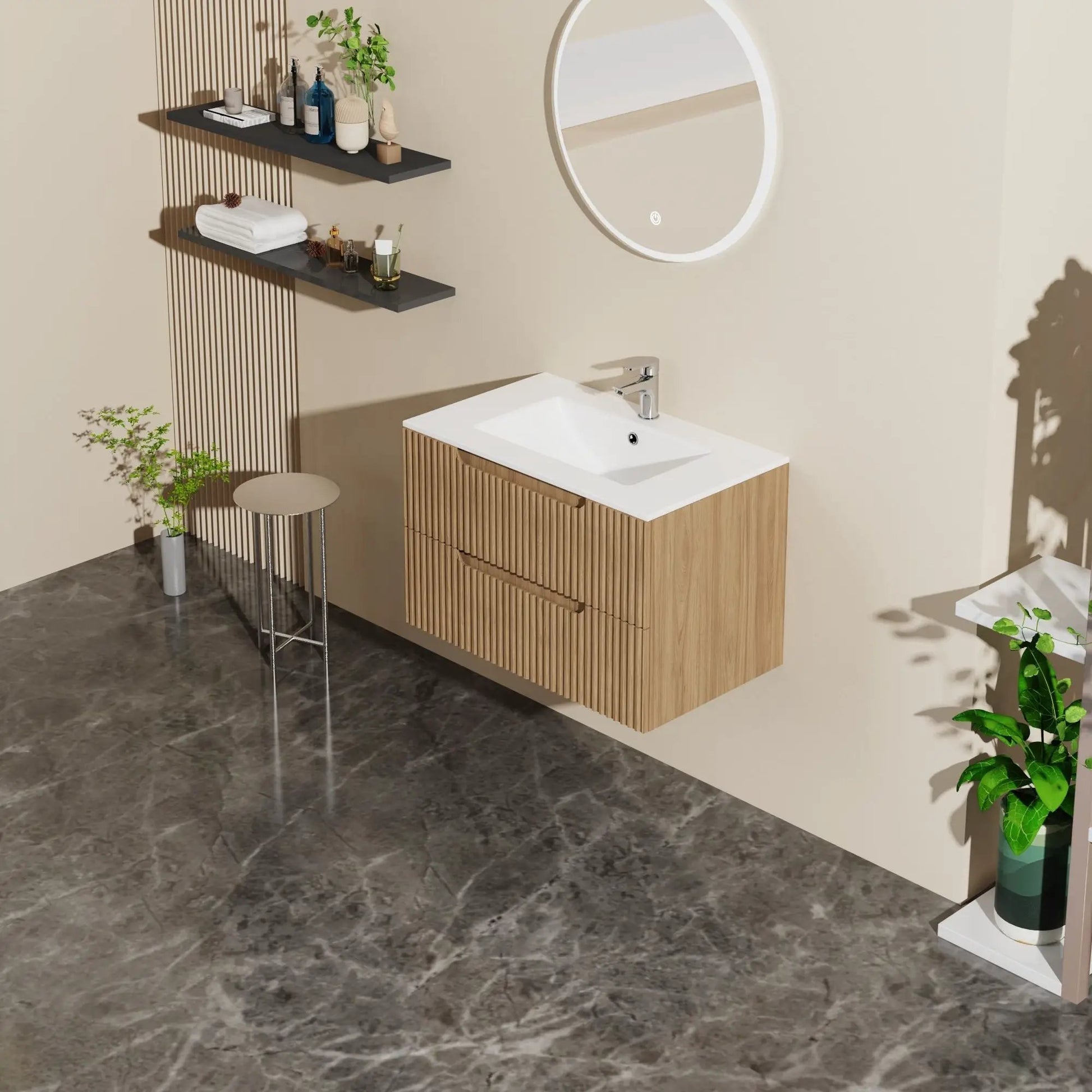 Walnut 30in wall-mounted vanity with sink and soft-close drawers by Unique Piece Furniture on Tampa Home & Garden Store