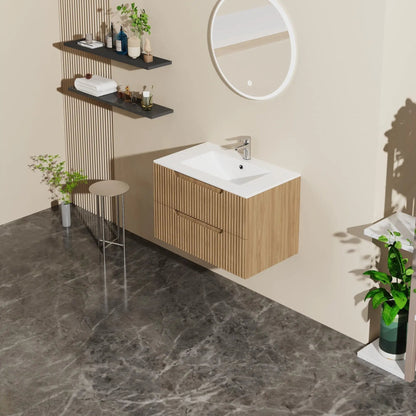 Walnut 30in wall-mounted vanity with sink and soft-close drawers by Unique Piece Furniture on Tampa Home & Garden Store