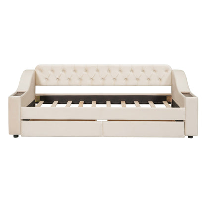 Upholstered Daybed With the Storage and Drawers