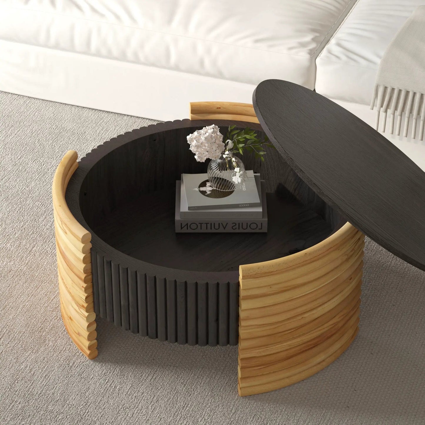 Modern Striped Coffee Table With Flip Top Storage