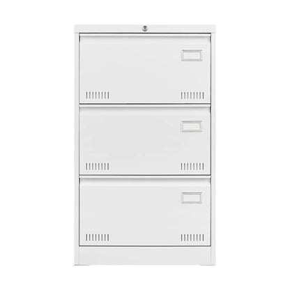 3-drawer locking filing cabinet in white metal with top lock and right-side label holders on Tampa Home & Garden Store