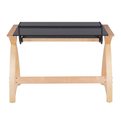 Mid-Century Modern Lift Top Desk with Hutch, natural wood legs and black top, HouseOfZazla on Tampa Home & Garden Store