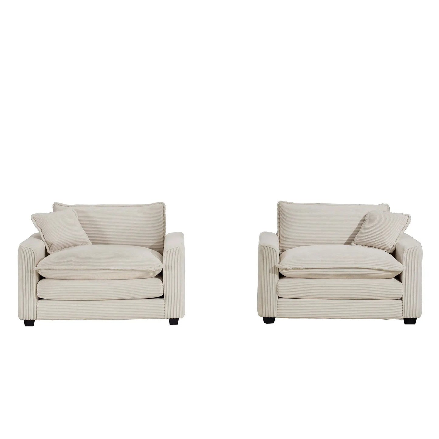Modern Classic Fabric Single Chair Deep Seat Sofa with Pillow beige corduroy armchairs set of 2 on Tampa Home & Garden Store