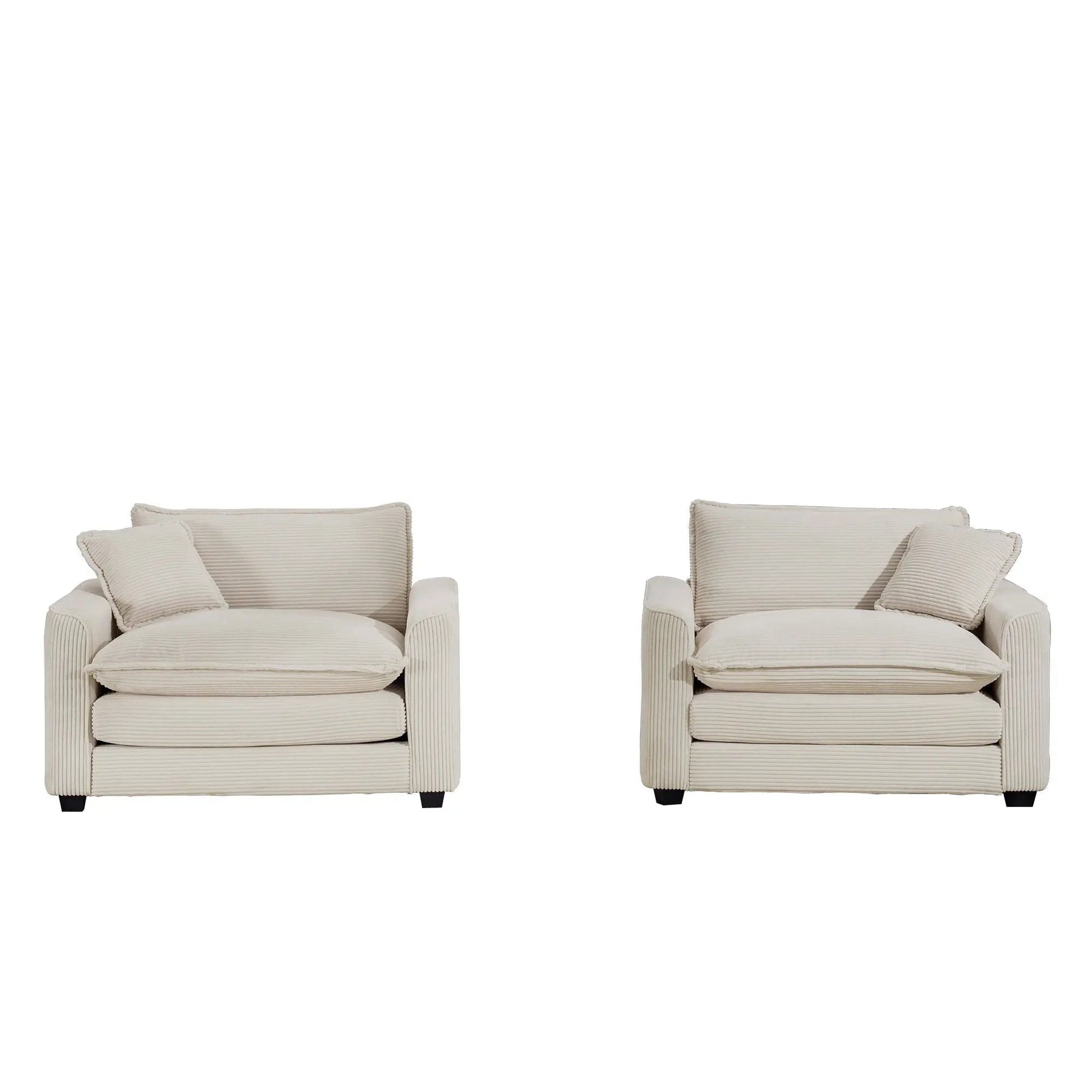 Modern Classic Fabric Single Chair Deep Seat Sofa with Pillow beige corduroy armchairs set of 2 on Tampa Home & Garden Store