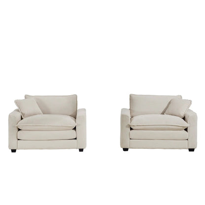 Modern Classic Fabric Single Chair Deep Seat Sofa with Pillow beige corduroy armchairs set of 2 on Tampa Home & Garden Store