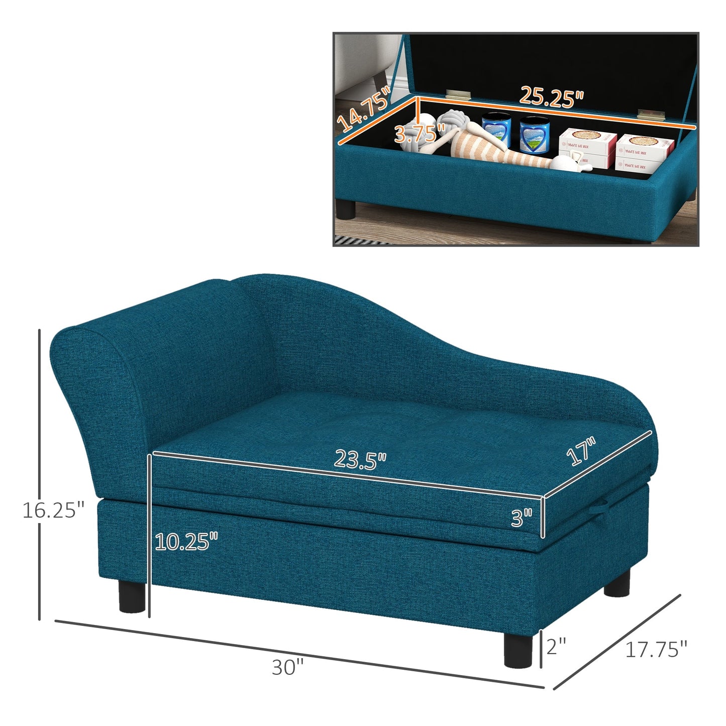 PawHut blue elevated pet sofa bed for small to medium dogs, 30in L x 17.75in W x 16.25in H on Tampa Home & Garden Store