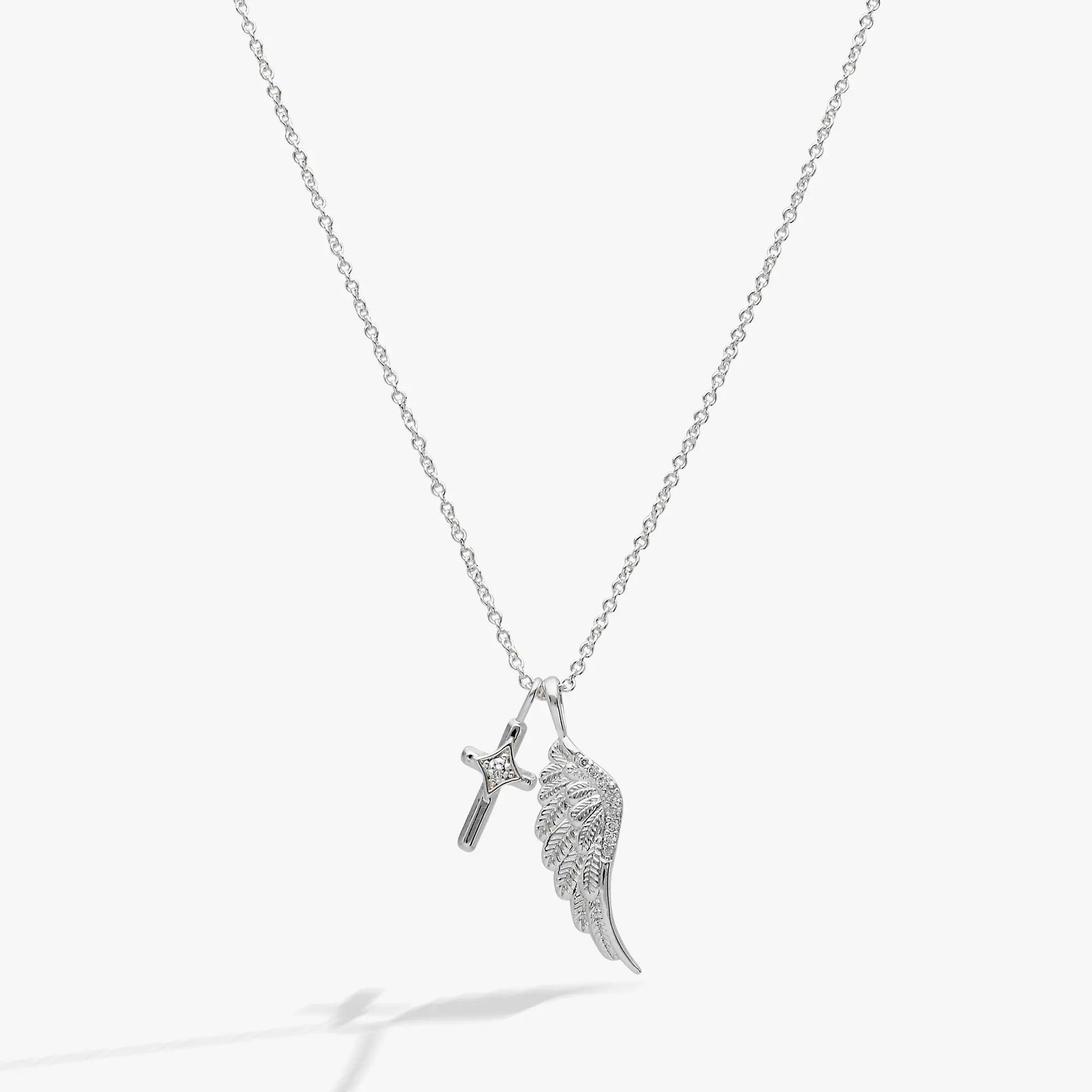 Faith Cross and Angel Wing Necklace with silver-tone chain and wing+cross charms by ALEX AND ANI on Tampa Home & Garden Store