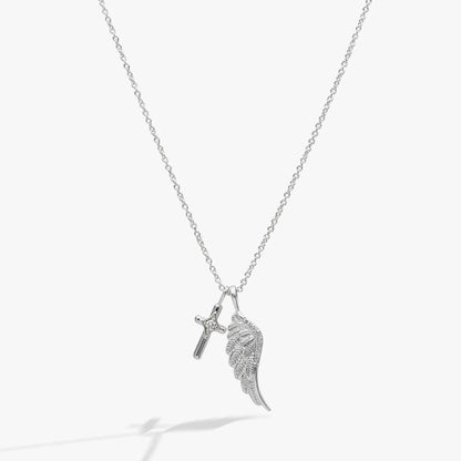 Faith Cross and Angel Wing Necklace with silver-tone chain and wing+cross charms by ALEX AND ANI on Tampa Home & Garden Store