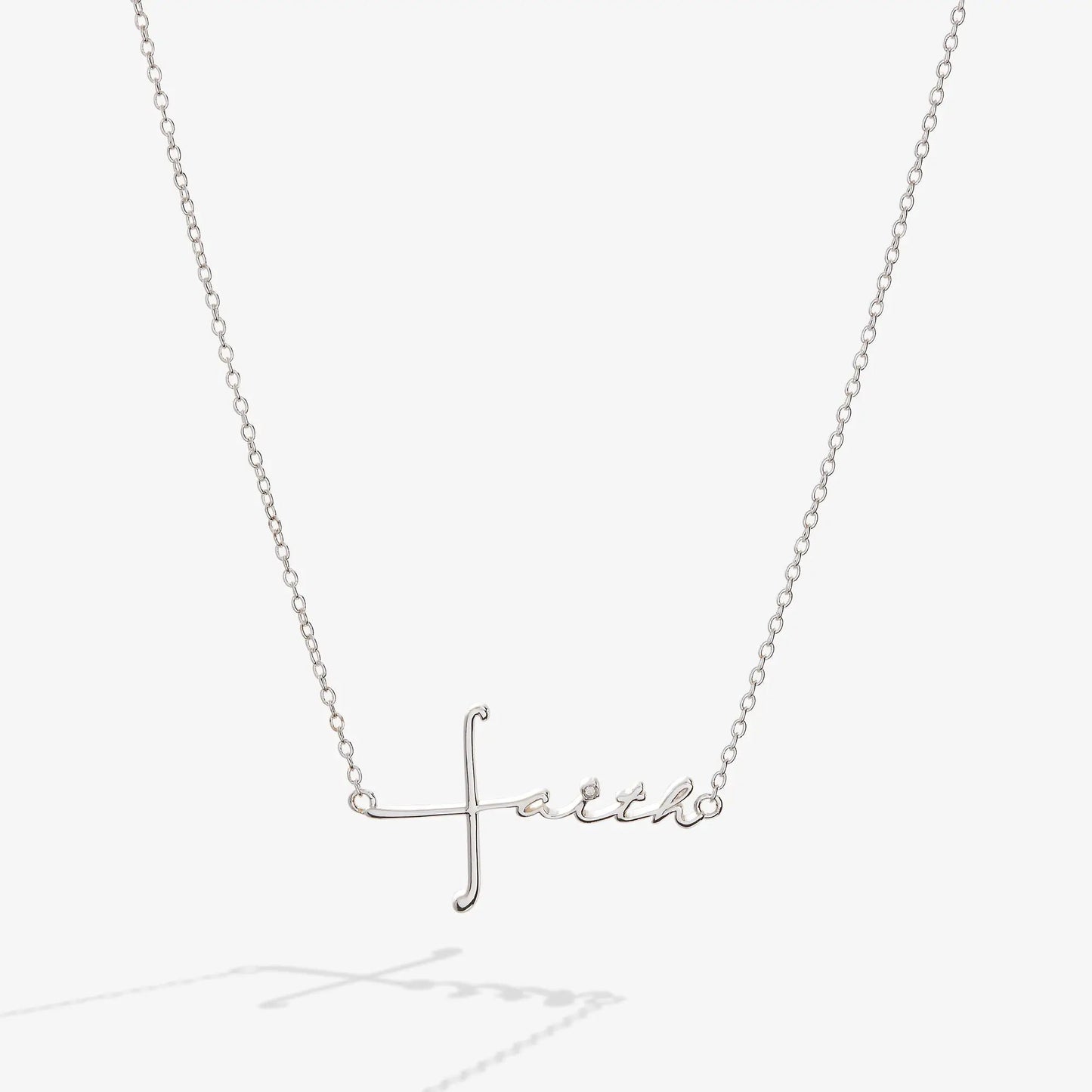 Faith pendant necklace with cross and cursive Faith on silver chain by Alex and Ani on Tampa Home & Garden Store