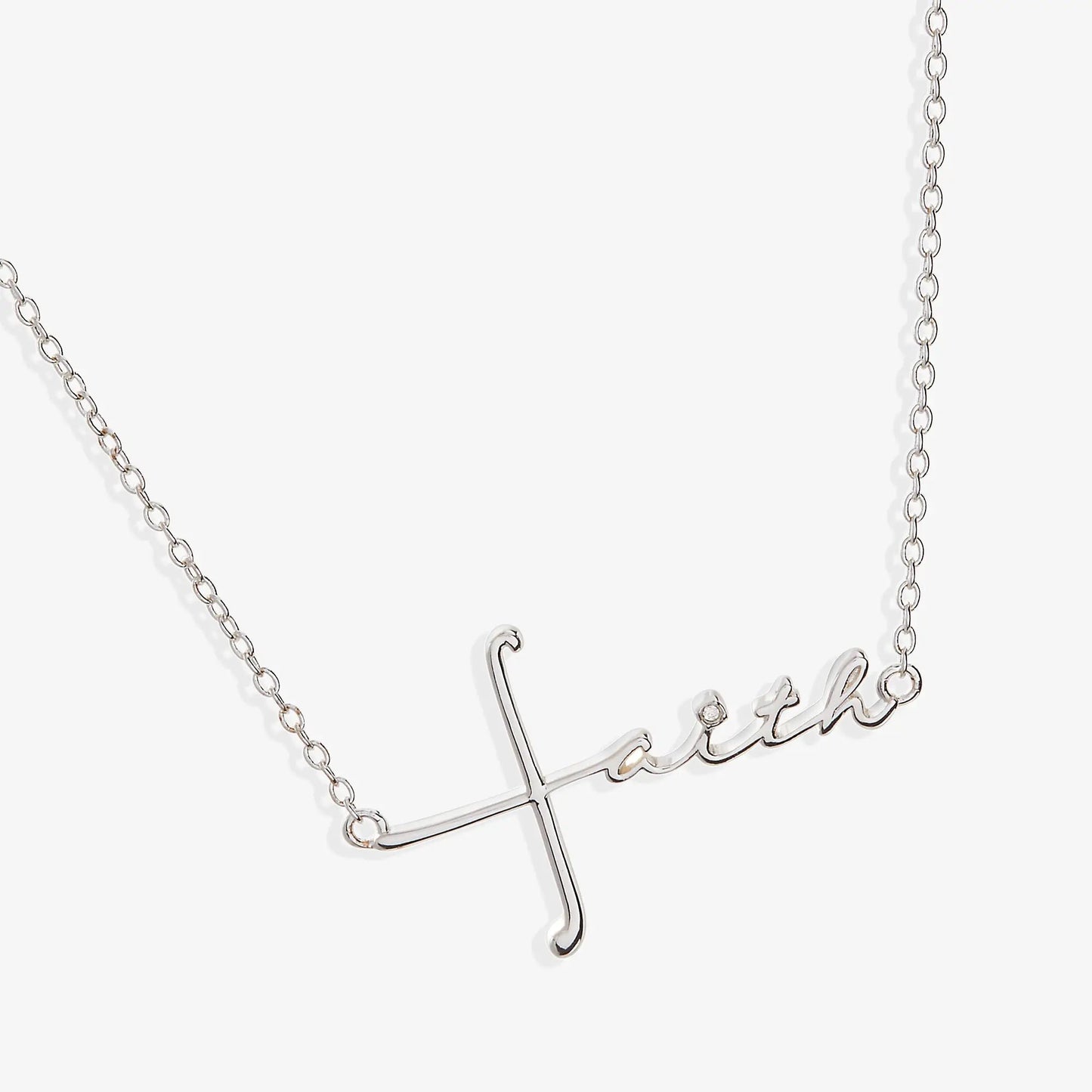 Faith Necklace by ALEX AND ANI; sterling silver chain with cross pendant and Faith script on Tampa Home & Garden Store