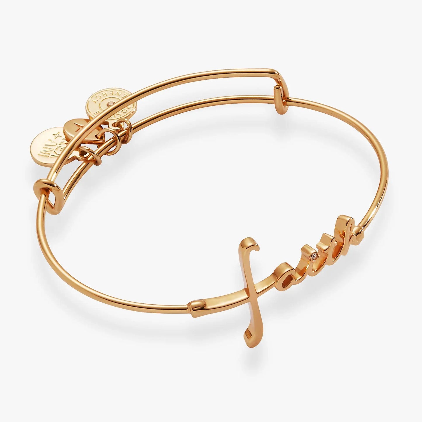 Faith Bracelet With Cross F Motif On Wire Bangle