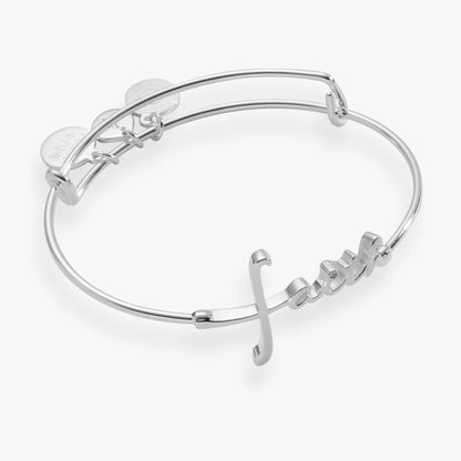 Faith Bracelet With Cross F Motif On Wire Bangle