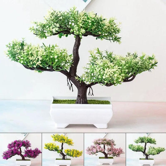 Stevvex fake Bonsai tree in white pot with green moss, garden decor 5 color variants on Tampa Home & Garden Store