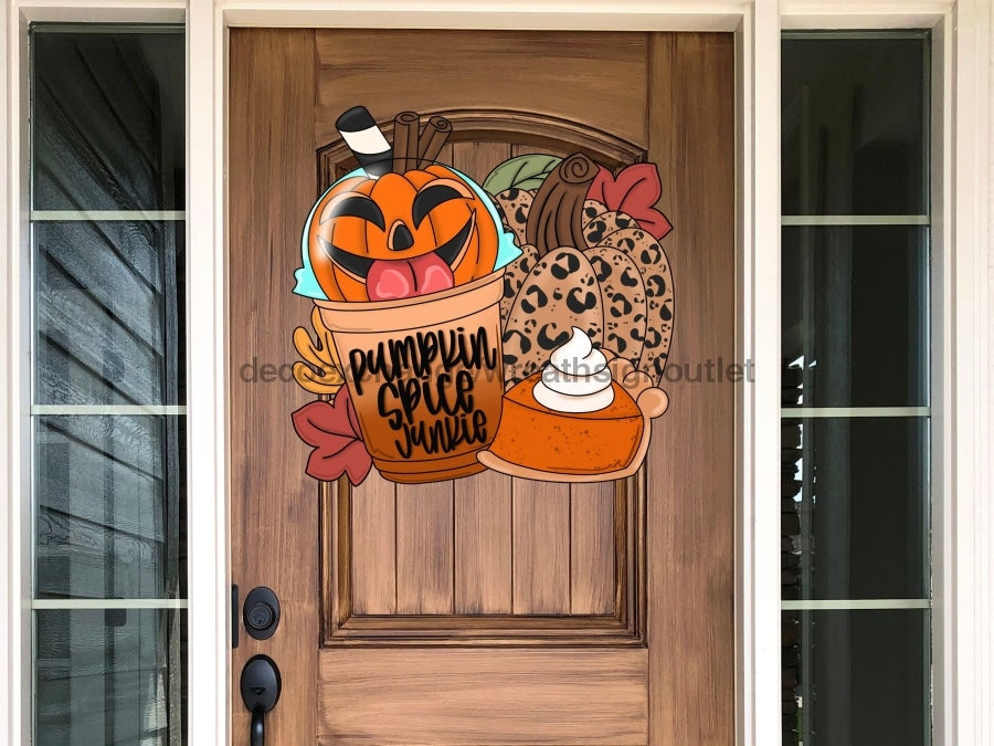 Letrero de otoño, letrero de calabaza con especias, lindo otoño, letrero de madera, CR-W-088-DH, colgador de puerta de 22"