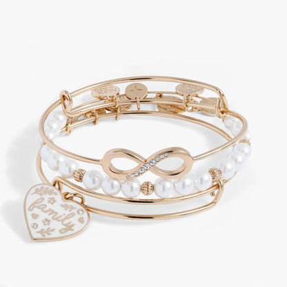 Family Bangle Set of 3 Heart Charm and Infinity