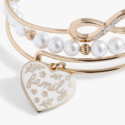 Family Bangle Set of 3 Heart Charm and Infinity