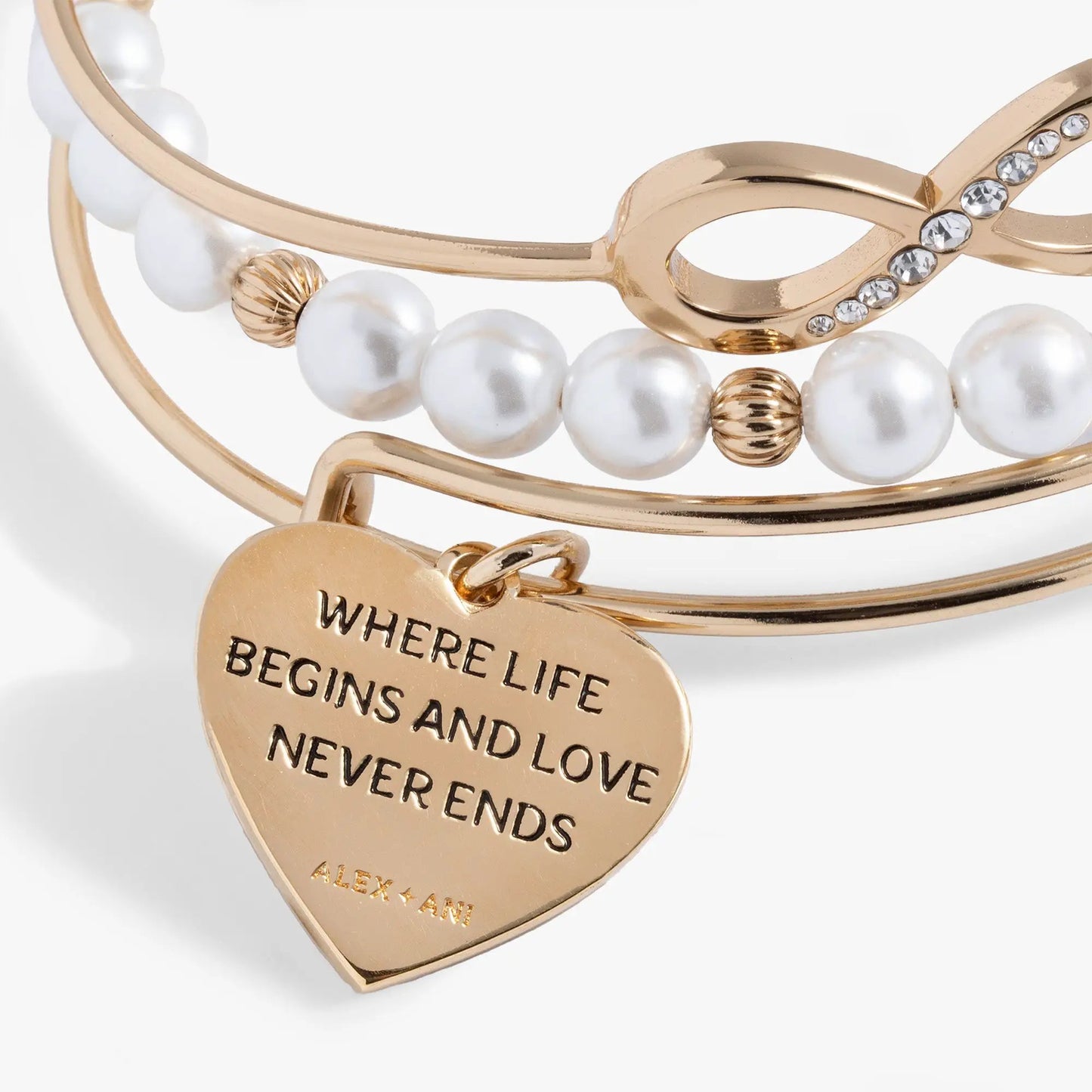Family Bangle Set of 3 Heart Charm and Infinity