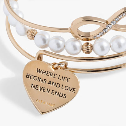 Family Bangle Set of 3 Heart Charm and Infinity