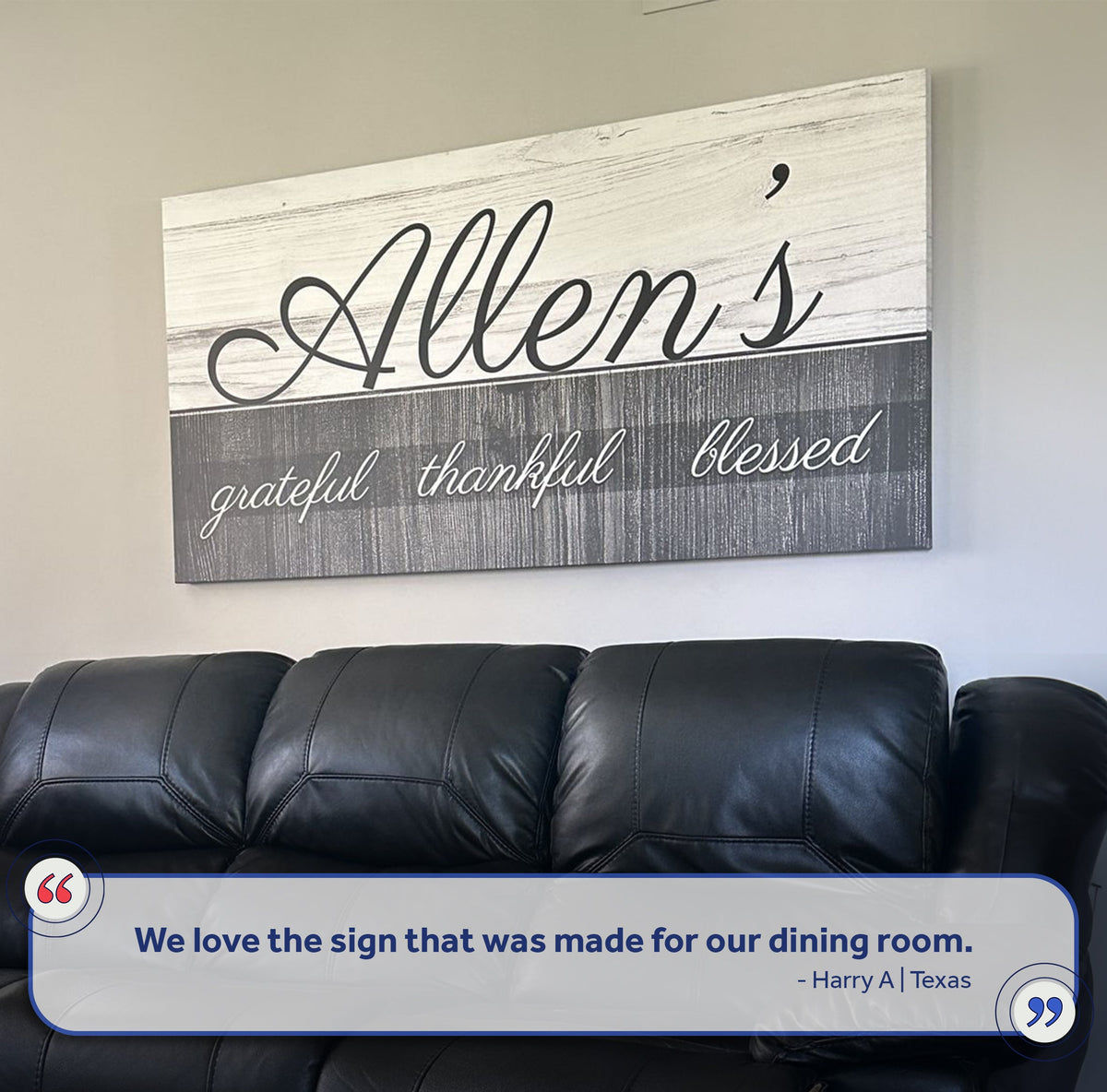 Family Grateful Sign canvas wall art with script by Tailored Canvases on Tampa Home & Garden Store