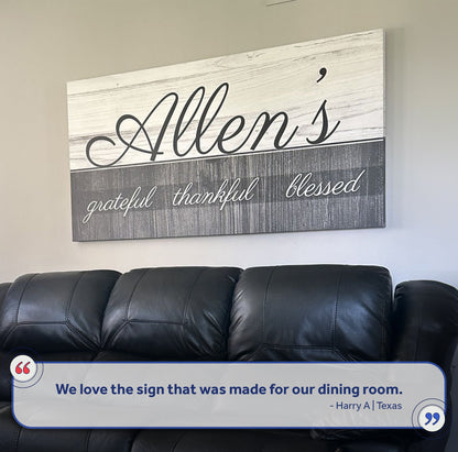 Family Grateful Sign canvas wall art with script by Tailored Canvases on Tampa Home & Garden Store