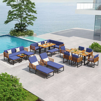Tumbona reclinable acolchada para patio con respaldo de 4 niveles - Azul marino