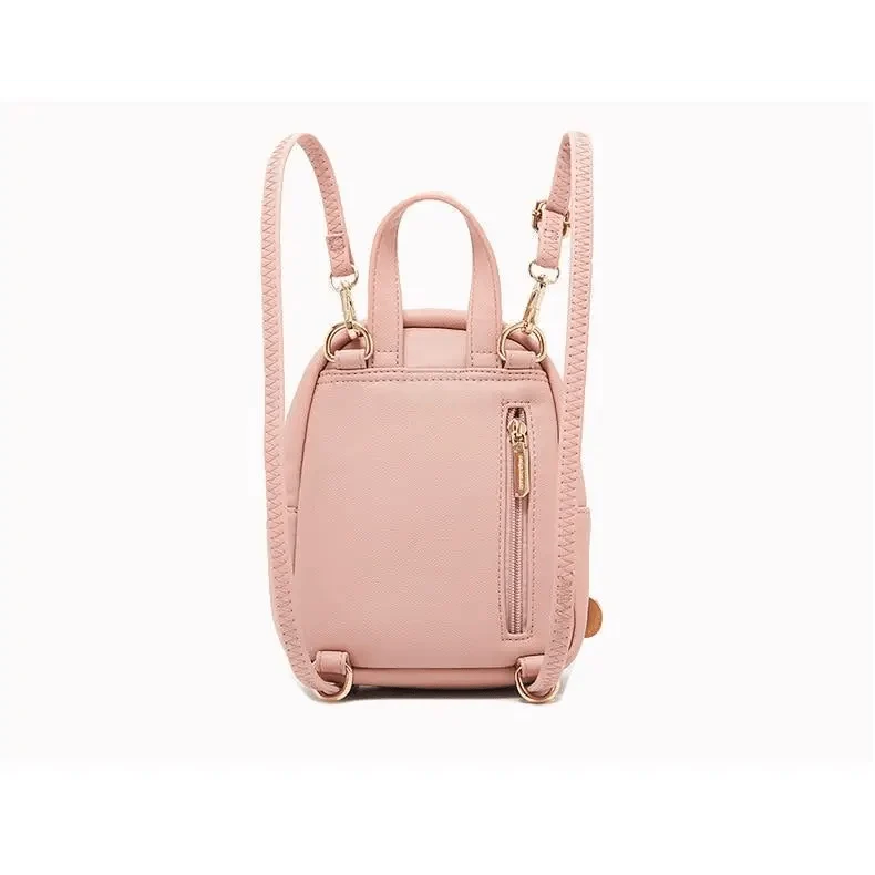 Mini pink soft-touch leather backpack by Stevvex with gold zippers and adjustable straps on Tampa Home & Garden Store