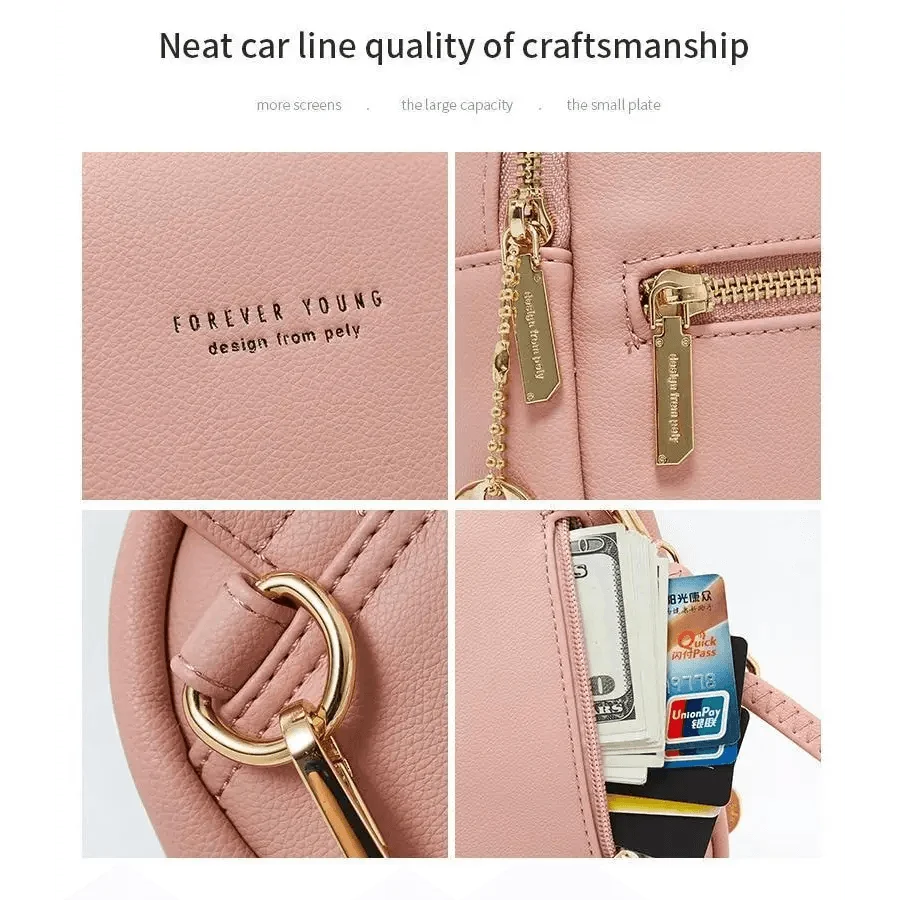 Pink mini soft-touch leather backpack by Stevvex with gold hardware and card slots on Tampa Home & Garden Store