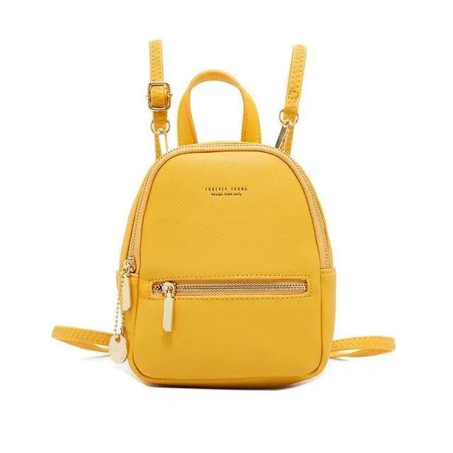 Famous Designer mini soft-touch yellow leather backpack by Stevvex with front zip pocket on Tampa Home & Garden Store