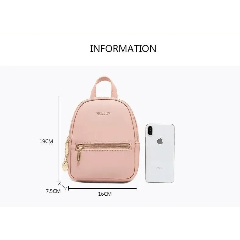 Stevvex pink mini soft-touch leather backpack, 19×16×7.5 cm with front zip on Tampa Home & Garden Store