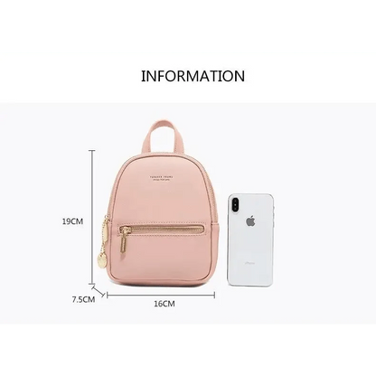 Stevvex pink mini soft-touch leather backpack, 19×16×7.5 cm with front zip on Tampa Home & Garden Store