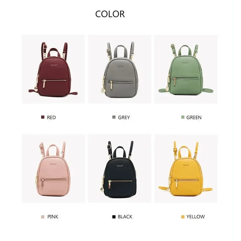 Stevvex mini soft touch leather backpack six color options red grey green pink black yellow on Tampa Home & Garden Store