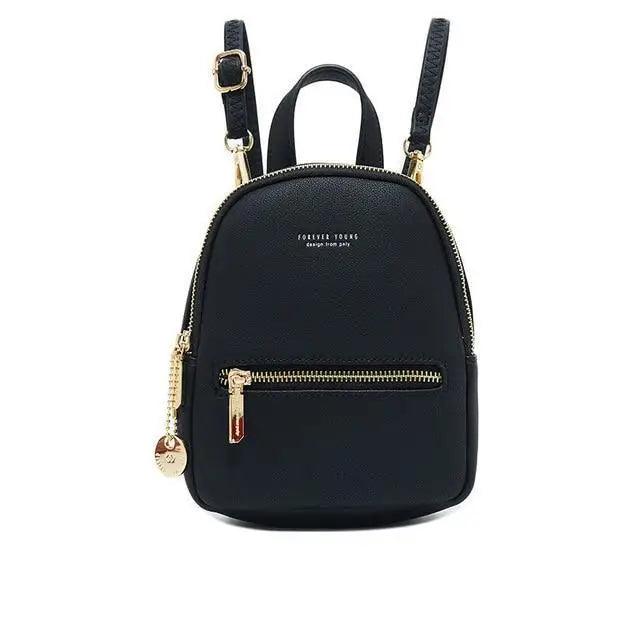 Stevvex mini black soft touch leather backpack with gold zippers for women on Tampa Home & Garden Store