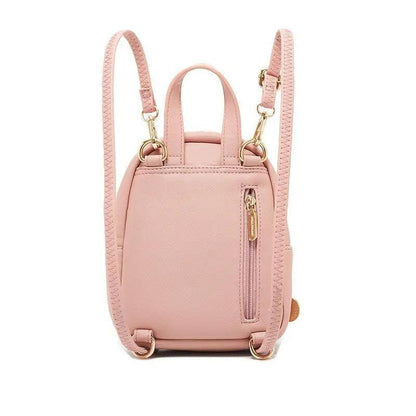 Stevvex pink mini leather backpack with gold hardware, adjustable straps and back zip pocket on Tampa Home & Garden Store