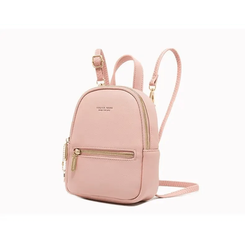 Stevvex pink mini soft-touch leather backpack with gold zippers, compact ladies laptop bag on Tampa Home & Garden Store
