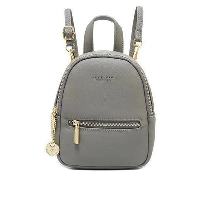 Stevvex mini soft-touch leather gray backpack with front zip pocket and gold hardware on Tampa Home & Garden Store