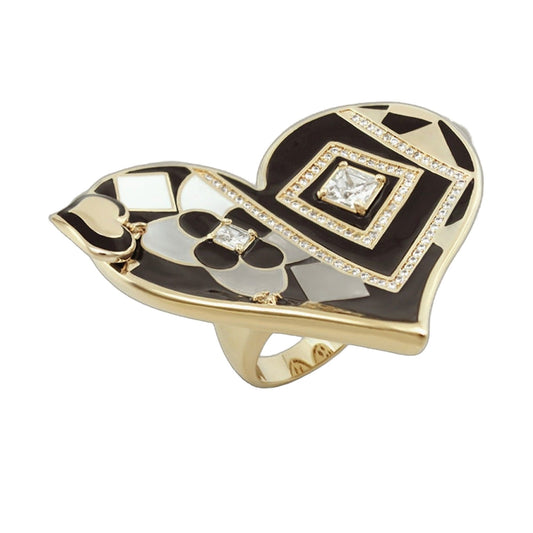 Fantasy Cocktail Ring by Lauren G Adams, gold-tone with black enamel, diamond borders on Tampa Home & Garden Store