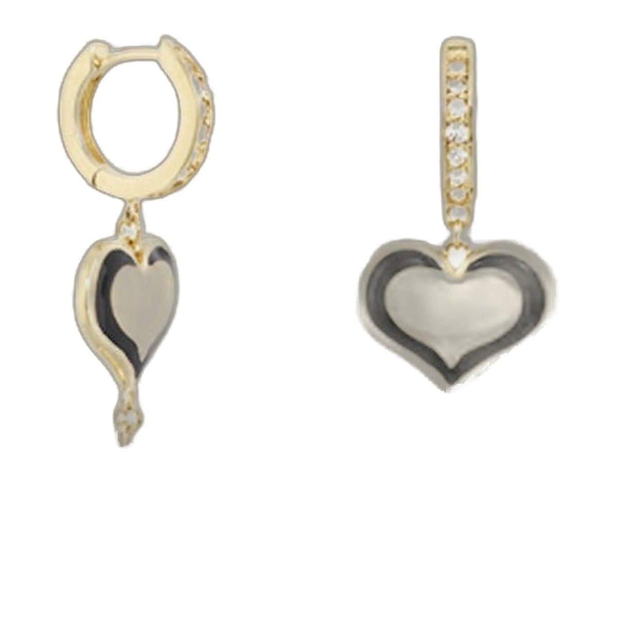 Fantasy Earrings drop by Lauren G Adams, gold-tone hoops with pavé stones and heart charm on Tampa Home & Garden Store