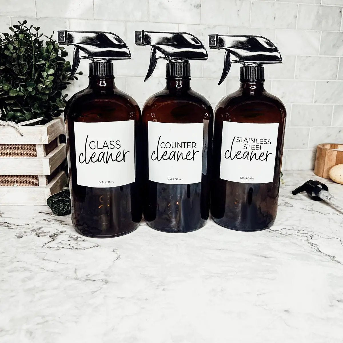 Amber Glass 32oz Reusable Dispenser Bottles
