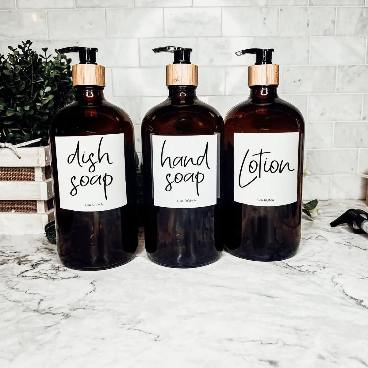 Amber Glass 32oz Reusable Dispenser Bottles