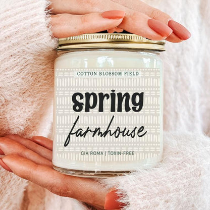 Cotton Blossom Candle Gia Roma glass jar with pastel spring farmhouse label on Tampa Home & Garden Store