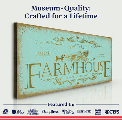 Rustic Farmhouse Sign IV canvas by Tailored Canvases with turquoise aged and gold lettering on Tampa Home & Garden Store