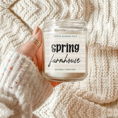 Cotton Blossom Candle by Gia Roma, white wax in a clear glass jar on Tampa Home & Garden Store