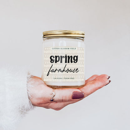Cotton Blossom Candle Gia Roma in glass jar with gold lid, farmhouse label on Tampa Home & Garden Store