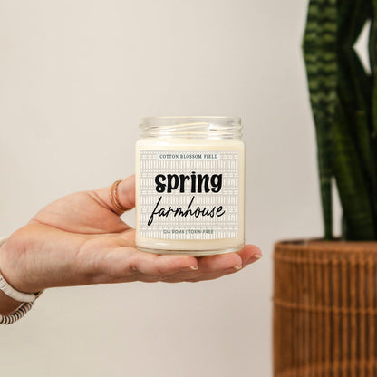 Cotton Blossom Candle by Gia Roma in a clear glass jar with white wax and a grey patterned label on Tampa Home & Garden Store