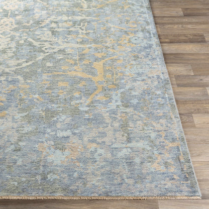 Farmingville Area Rug blue-gray with beige abstract motif and fringe on Tampa Home & Garden Store