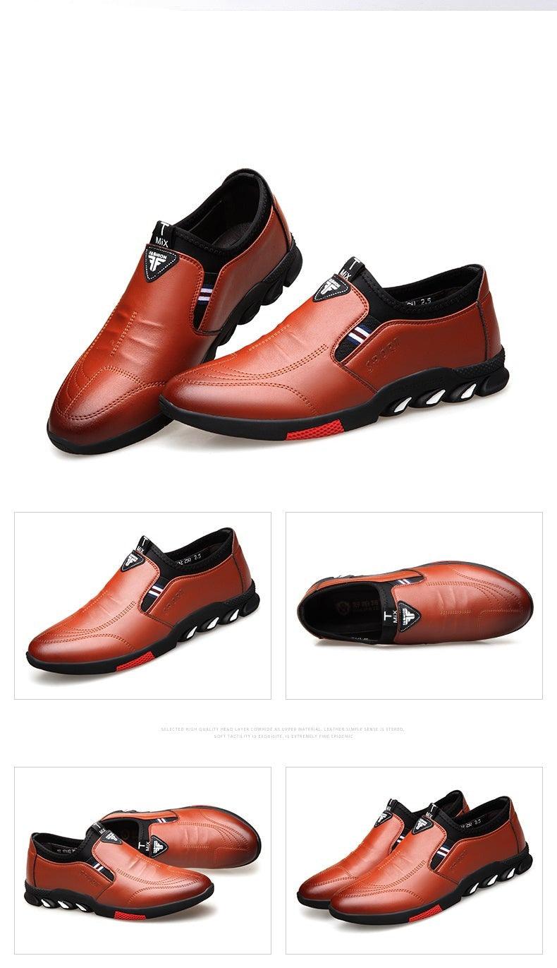 Brown leather men's casual sneakers with black sole, slip-on loafers Stevvex ST85SH2780LTH on Tampa Home & Garden Store
