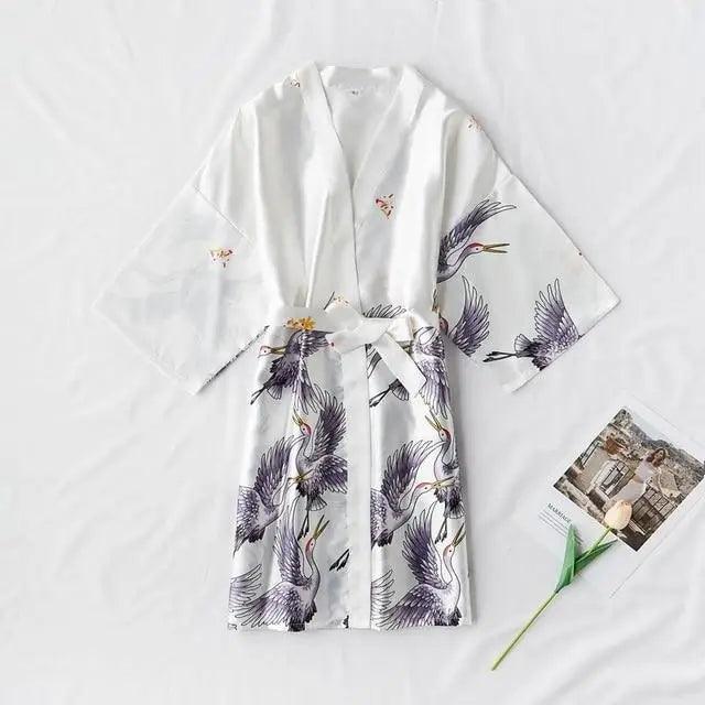 Stevvex blue floral bird print silk-soft robe for women, comfortable sleepwear on Tampa Home & Garden Store