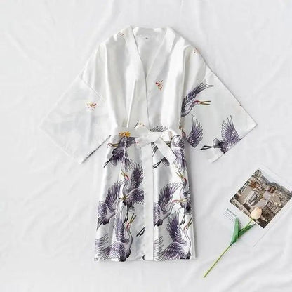 Stevvex blue floral bird print silk-soft robe for women, comfortable sleepwear on Tampa Home & Garden Store