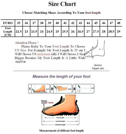 Sneakers size chart with euro sizes 35-48 and foot length guide plus measurement steps on Tampa Home & Garden Store